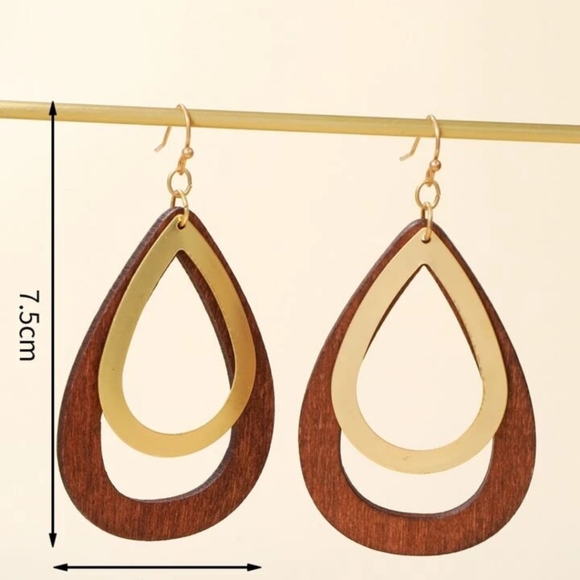 18k Gold Plated Wooden Earrings Statement Earrings Gifts For Her Handmade Gifts - Picture 3 of 3